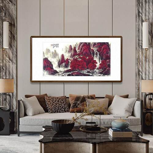 国画山水画客厅装饰画办公室招财字画酒店茶楼挂画李可染万山红遍