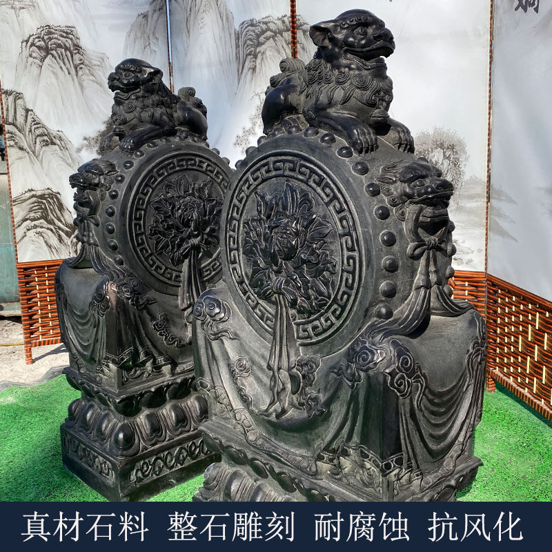 石雕门墩牡丹花开富贵抱鼓石一对狮子貔貅麒麟门前石头门挡石定制