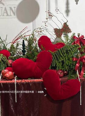立体毛绒爱心节日红色丝绒爱心背景装饰布置拍照打卡店铺氛围道具