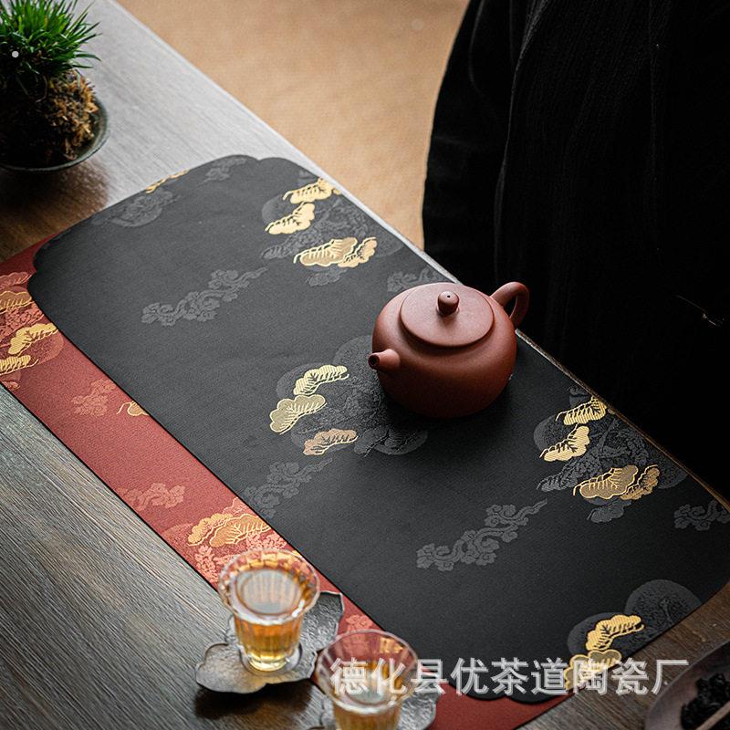 织锦干泡云松茶席日式和风布艺清新茶桌搭配茶席垫双面桌旗茶桌布