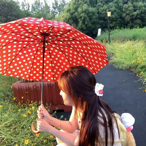港式系波点16骨长柄伞半自动加大雨伞直杆加固结实韩系女直柄伞