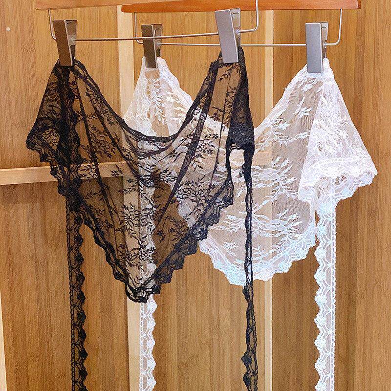 腰间三角丝巾2025新款蕾丝系带屁帘女巾白色叠穿高级感牛仔裤法式