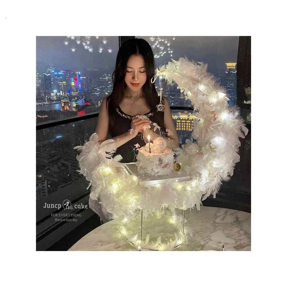 抖音月亮船蛋糕架装饰网红生日甜品桌布置求婚表白派对浪漫摆件厂