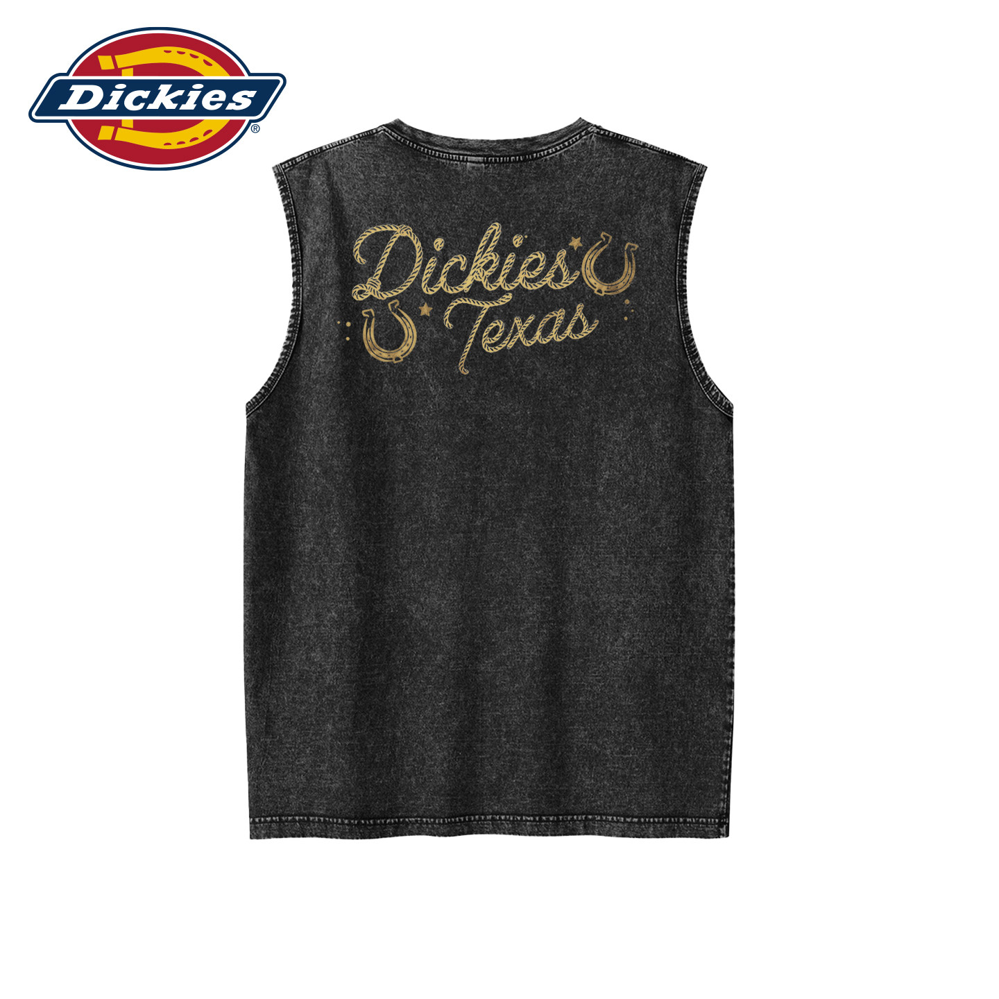 Dickies做旧水洗无袖背心马蹄铁Texas印花夏季潮牌休闲宽松型上衣