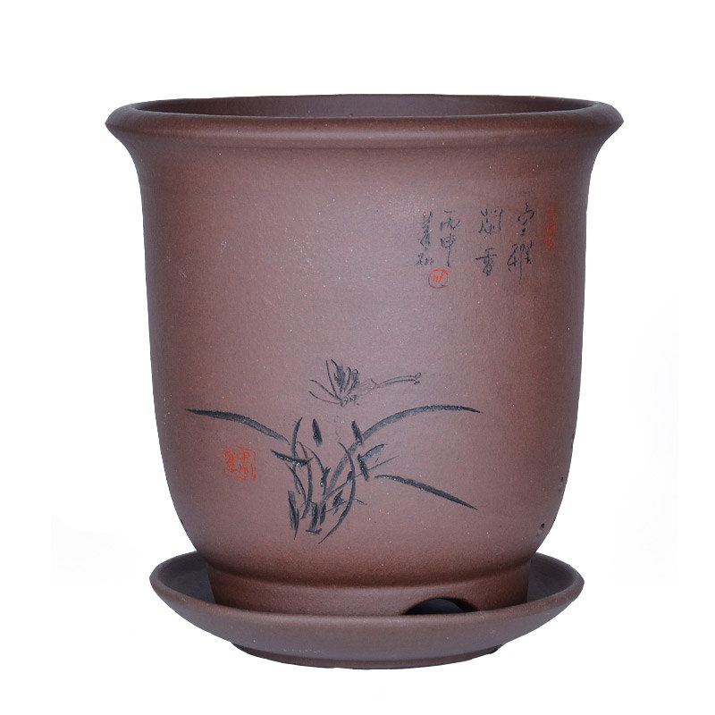 花盆紫砂兰花盆宜兴陶瓷君子兰草盆红掌绿萝盆栽花卉多肉绿植托盘