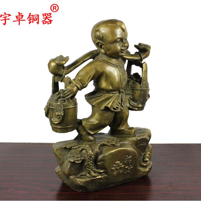 宇卓铜器纯铜童子挑桶童子家居装饰工艺品摆饰黄铜童子像