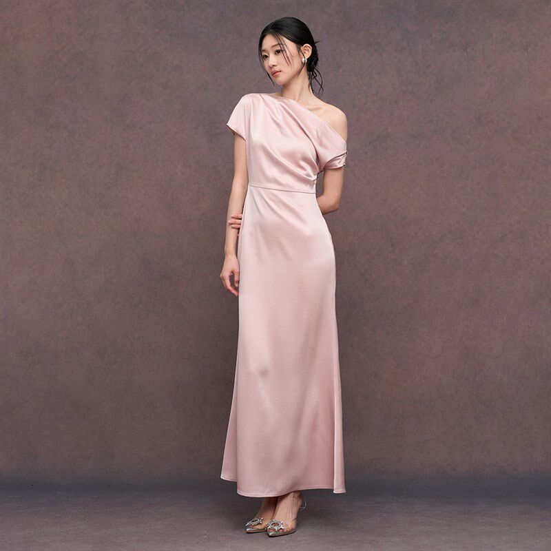 TANSSHOP粉色伴娘裙2025缎面多款式显瘦闺蜜团姐妹裙长款轻礼服裙