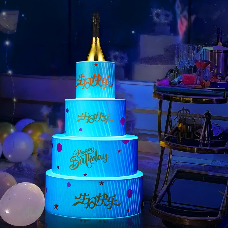 KTV酒吧生日快乐发光蛋糕车机塔酒店小推车酒座出酒送餐车小推车