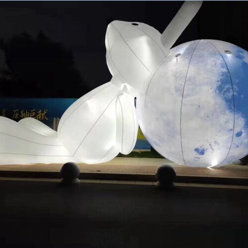 中秋节发光充气月球大型广场装饰发光闭气月亮玉兔气模展览宇航员