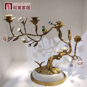 双美家居客厅摆件欧式玄关摆件烛台茶几装饰浪漫烛台陶瓷配铜
