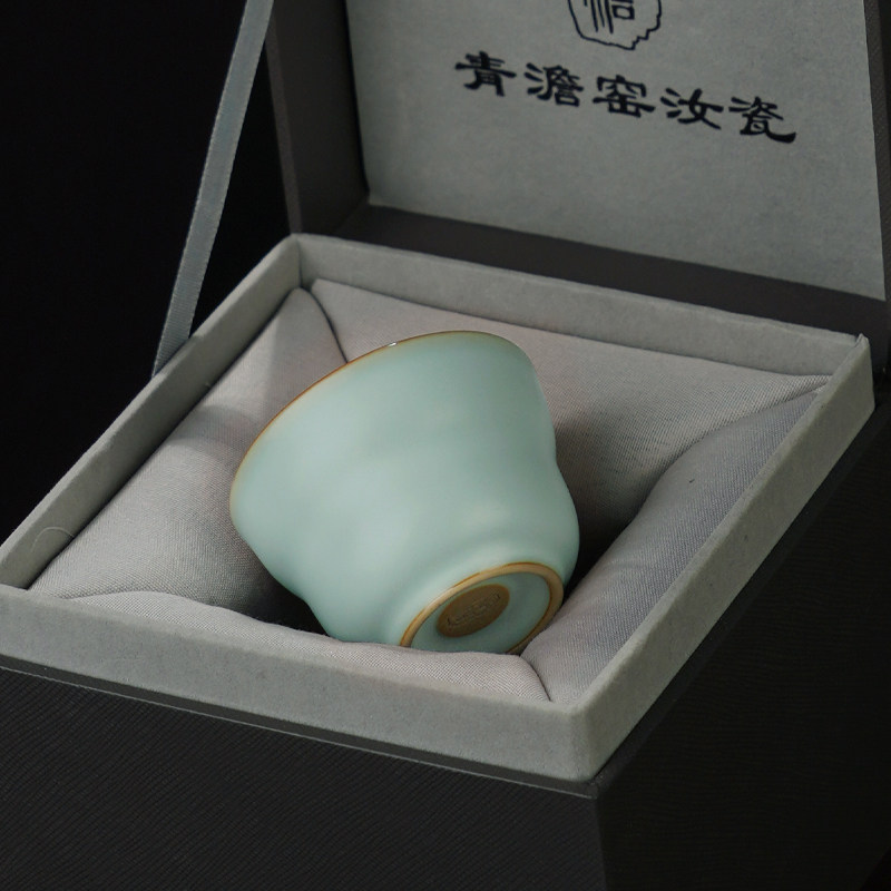 青澹汝窑葫芦杯主人杯单杯陶瓷手工品茗杯青瓷景德镇汝瓷小号茶杯