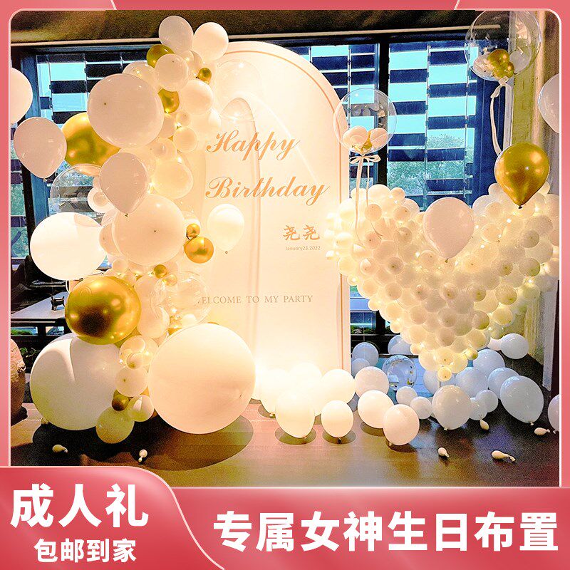 女孩生日宴会装扮18岁成人礼气球背景包间布置拍照墙定制KT板套餐