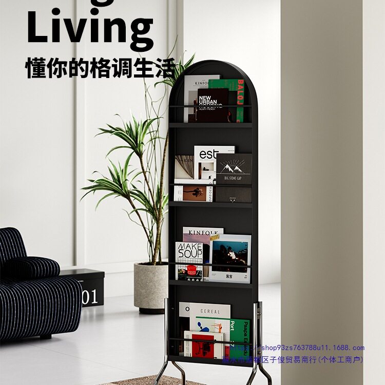 可移动镜子落地家用杂志架书报置物架中古风简约2025新款全身试衣