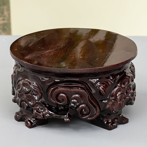 实木雕刻摆件底座圆形花盆花瓶奇石头木托鱼缸佛像根雕加高可挖槽