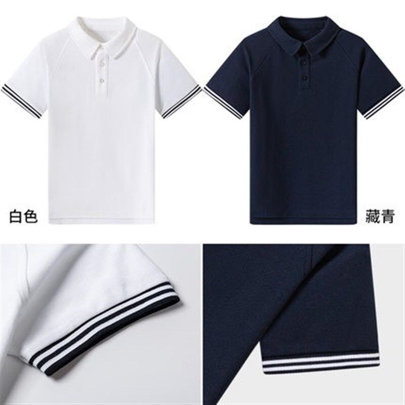 校服短袖polo衫 儿童夏季英伦白色t恤男女夏季校服中小学生上衣