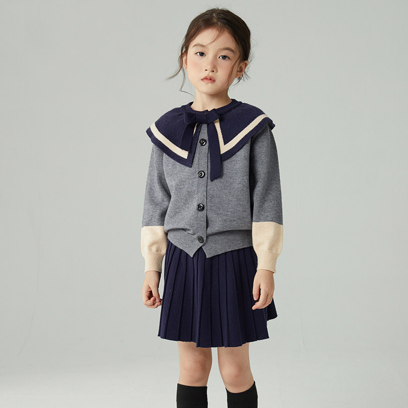女童秋装套装2022新款儿童针织两件套学院风毛衣短裙洋气女孩套裙