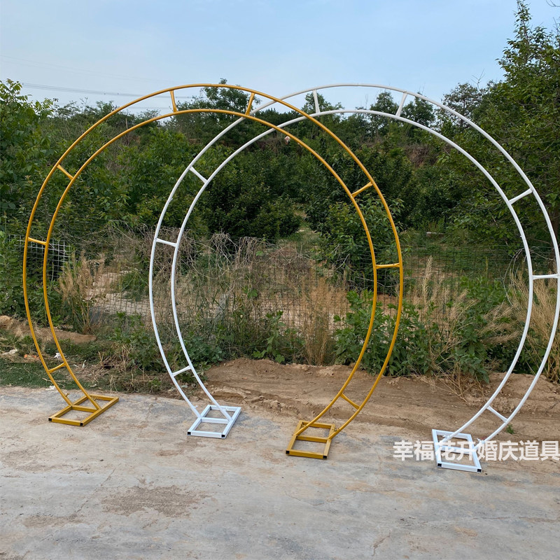 新款婚庆道具铁艺圆环拱门架子森系户外婚礼舞台背景装饰花门摆件