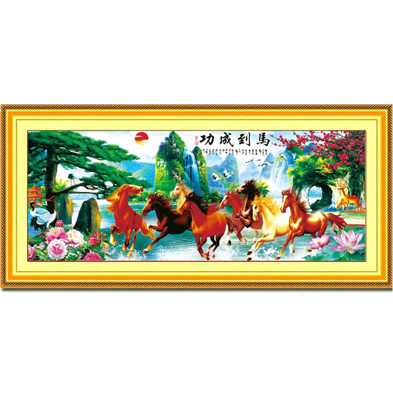 2024新款八骏图大幅山水风景十字绣客厅满绣套件