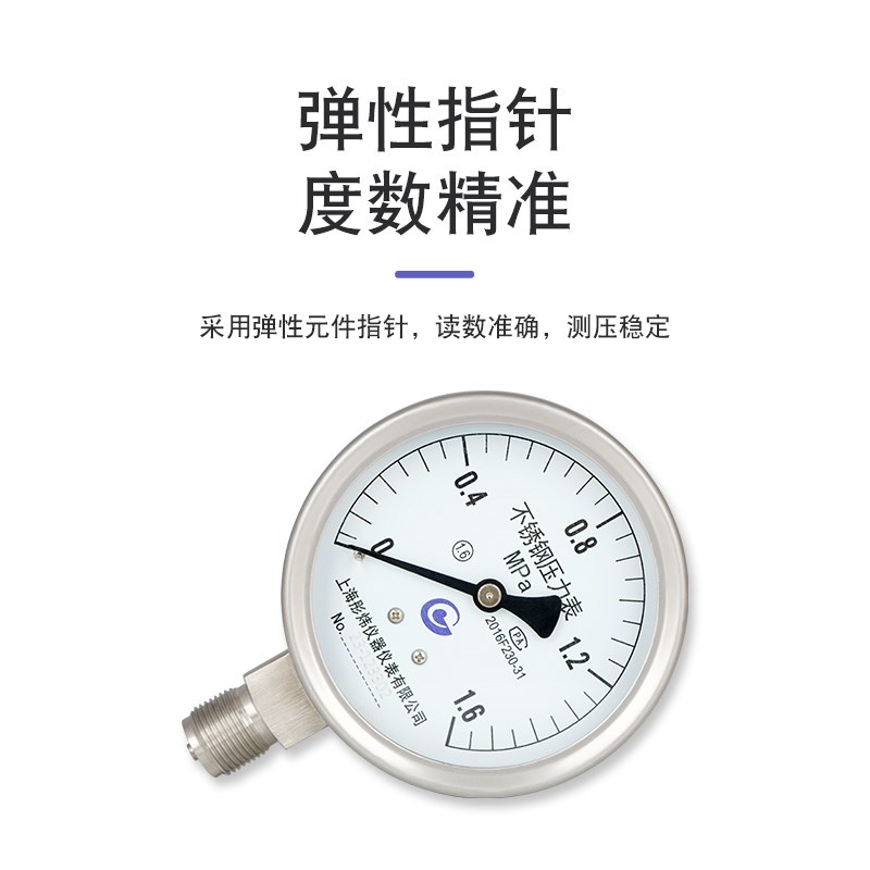 Y100BF不锈钢压力表耐高温氨用氨气气压表水压径向1.0/1.6/2.5/4