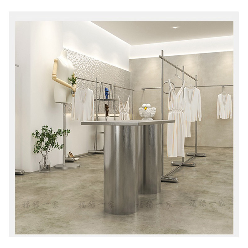 网红服装展示架拉丝不锈钢中岛台买手饰品陈列台中间摆放流水台