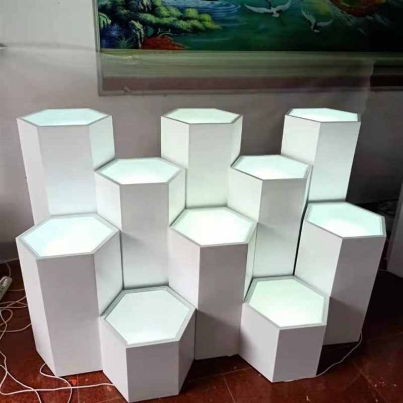 定做精品烤漆展示台六角发光净水机智能锁地台无人机飞机模型展台