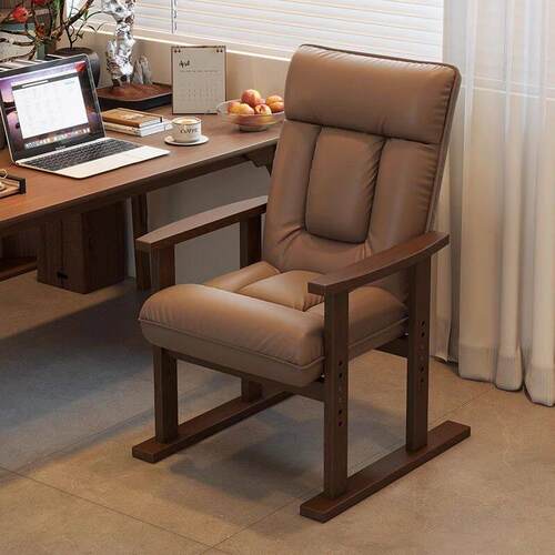 实木电脑椅家用舒适久坐书桌沙发椅办公座椅靠背折叠可躺懒人椅子