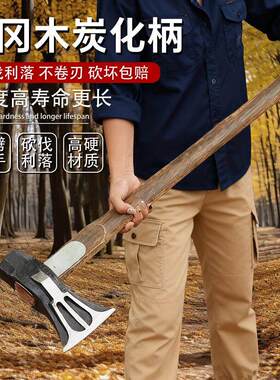 青冈木轨道钢手工锻打利器开山斧头劈柴八角家用飞机砍柴斧子砍树