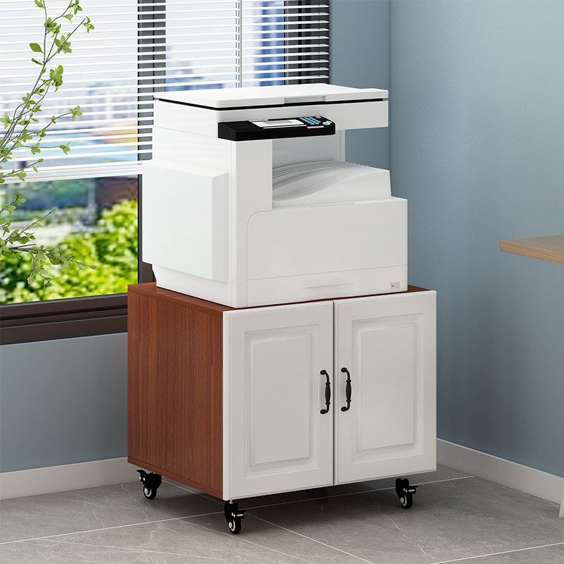 简约现代打印机柜办公室放置A3影印机柜矮柜双门带轮可移动底座柜