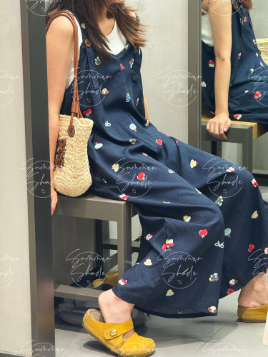 【棉绸背带裤】现货双口袋宽松休闲可爱卡通夏季女装背带裤