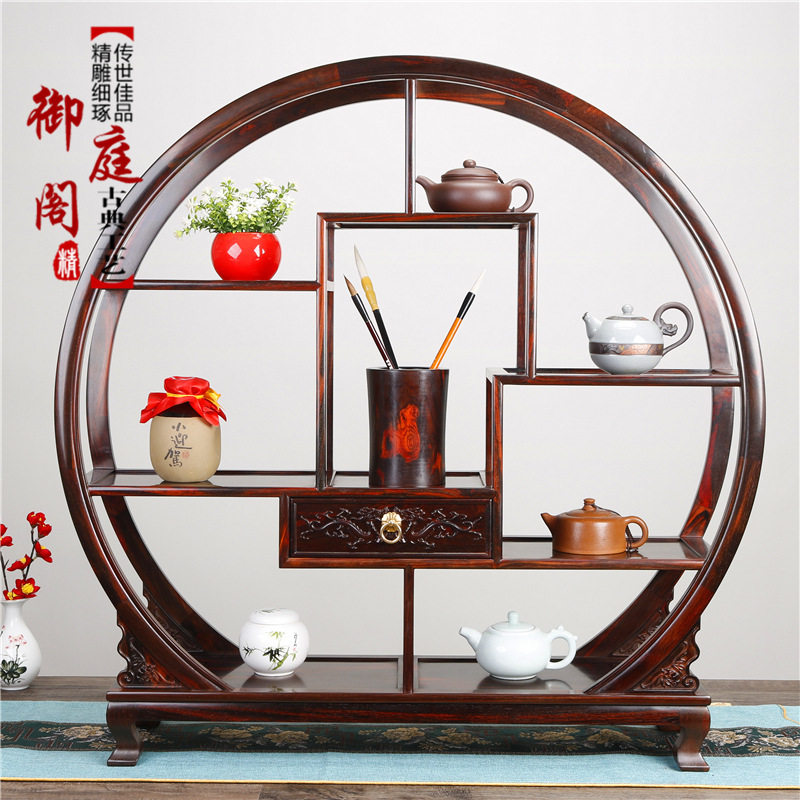 大红酸枝博古架实木中式多宝阁茶具茶壶置物架红木客厅展示架摆件图片