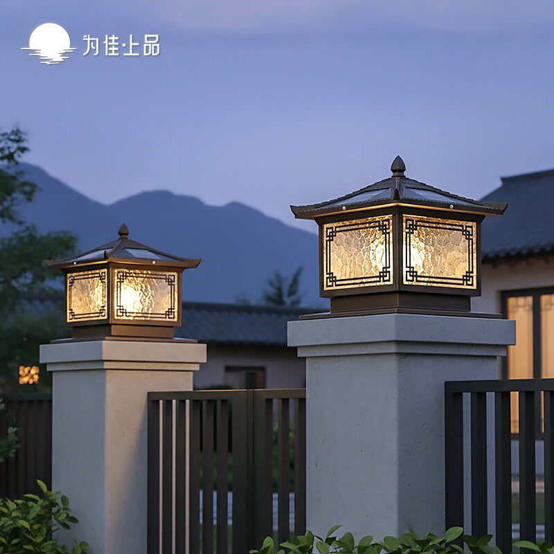 院墙柱子灯大门两侧柱头灯别墅太阳能庭院新款院子门柱农村装饰灯