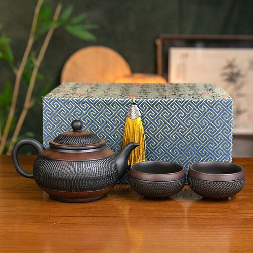 云南紫陶茶壶建水全手工跳刀笑樱家用办公紫砂壶功夫茶具套装高档