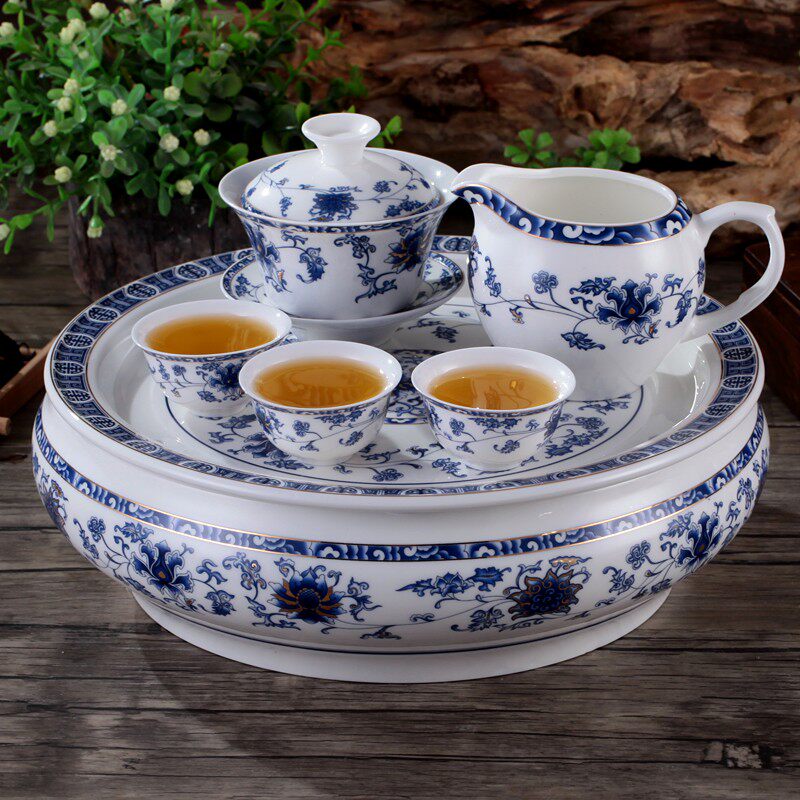 圆形茶盘潮汕功夫茶具茶洗套装10英寸12英寸陶瓷整套储水式茶船