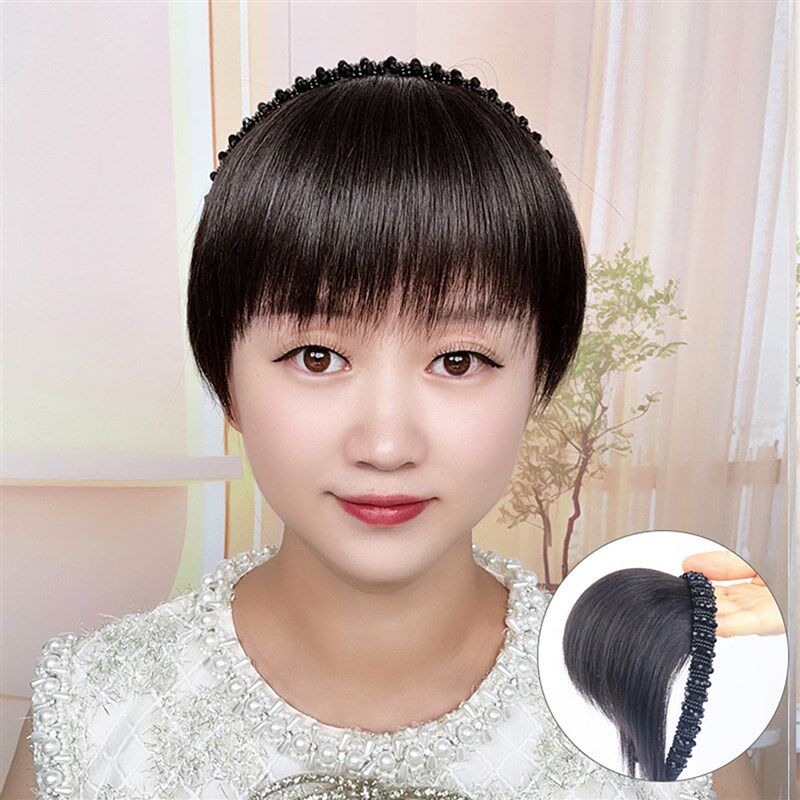 假发片女头顶补发片真发丝仿黑钻水钻发箍刘海一体前额鬓角遮白发