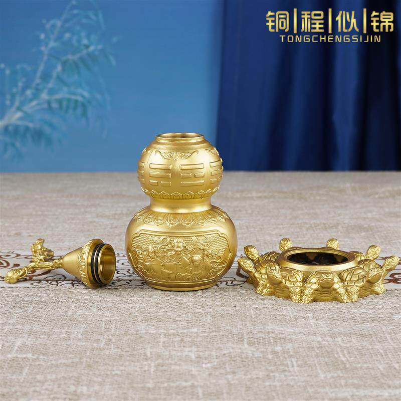 天医葫芦铜葫芦纯黄铜镇宅摆件招财开口空心大号八卦葫芦客厅乔迁