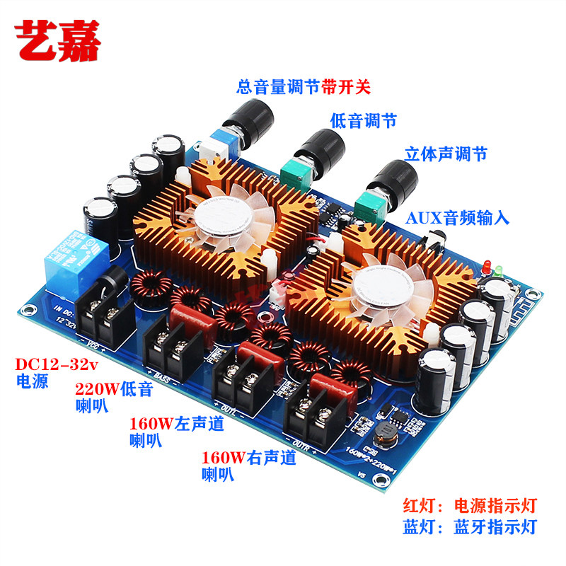 HiFi发烧级蓝牙5.0数字功放板2.1声道2*160W+200W音频放大模块diy
