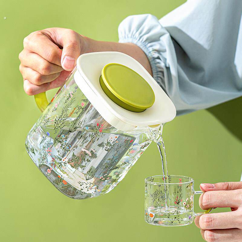 西比尔小清新玻璃水壶玻璃杯套装耐高温家用带刻度茶壶茶杯高颜值