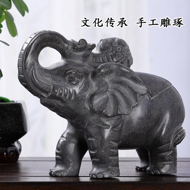 石雕石头青石大象摆件一对家用门口门前看门石材雕塑吸水小象石象