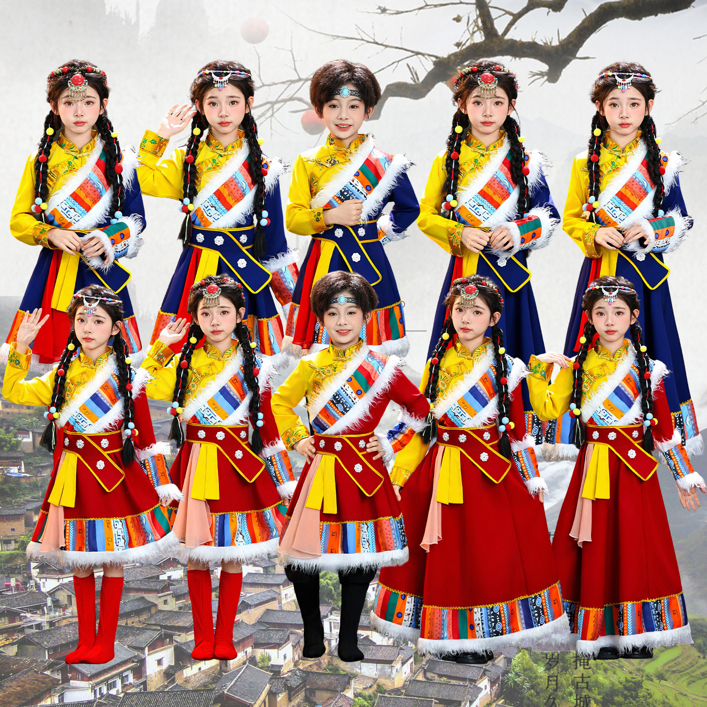 六一儿童藏族舞蹈藏袍演出服图片