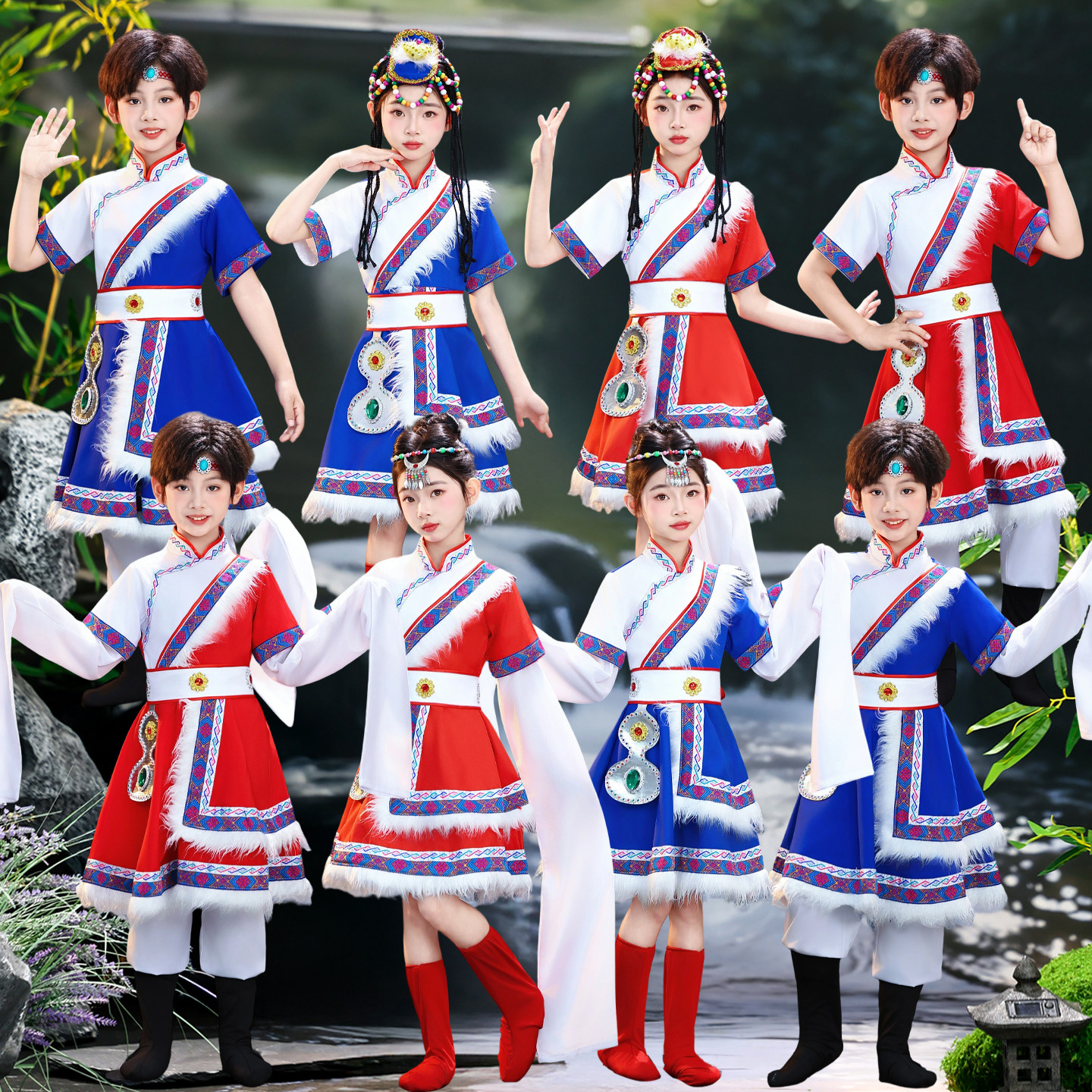 新款六一儿童藏族合唱服装幼儿园藏族舞蹈演出服男女童藏族表演服