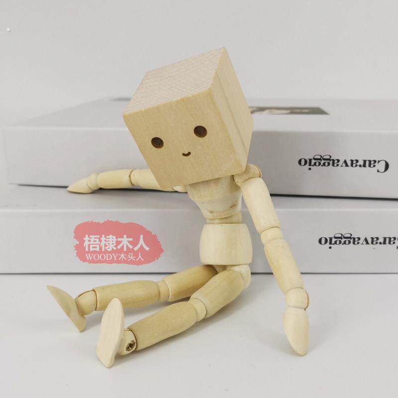 梧棣木人创意治愈系可爱木头人阿楞可活动可爱表情方头木偶人阿楞