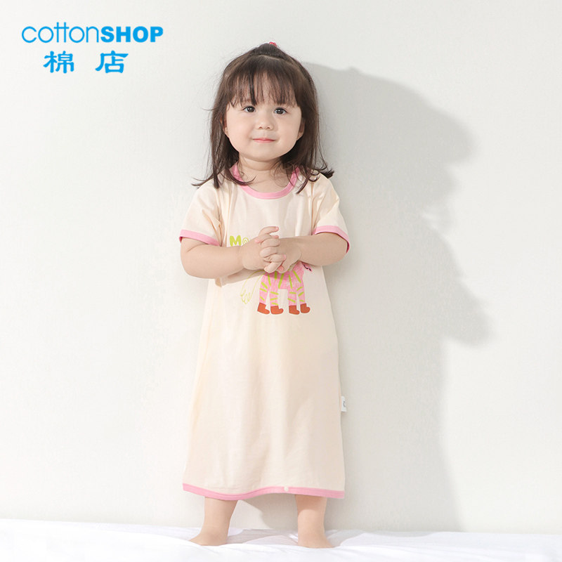 棉店冰感婴儿短袖睡袍夏季薄款纯棉儿童空调防踢睡裙宝宝睡衣春夏