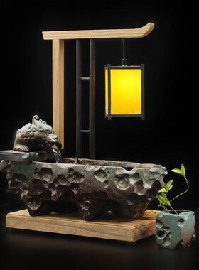 宽和 流水器摆件陶瓷貔貅创意桌面家用大号新中式带灯发光装饰