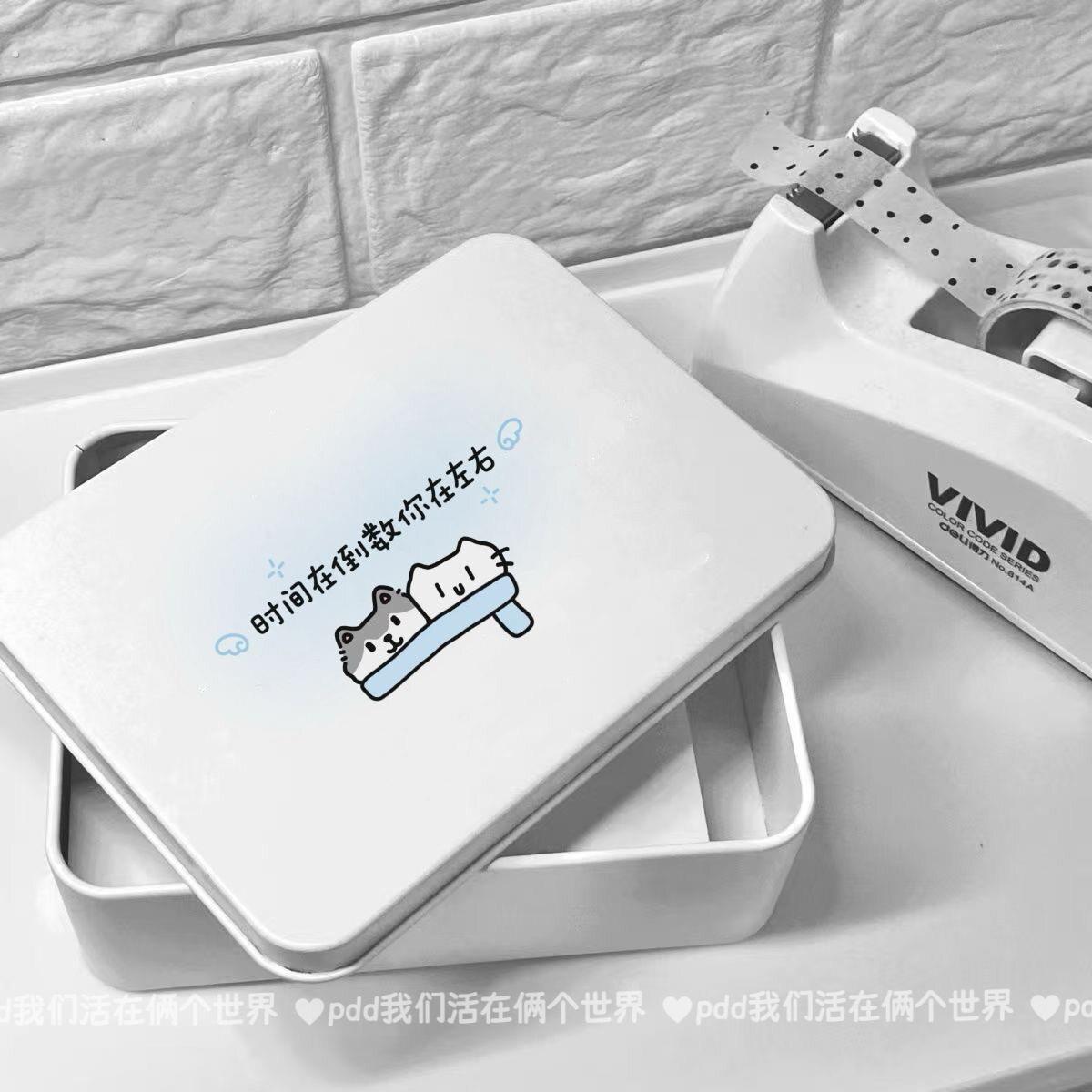 情侣小猫收纳盒照片小卡纸条整理桌面手账素材高颜值马口铁盒有盖