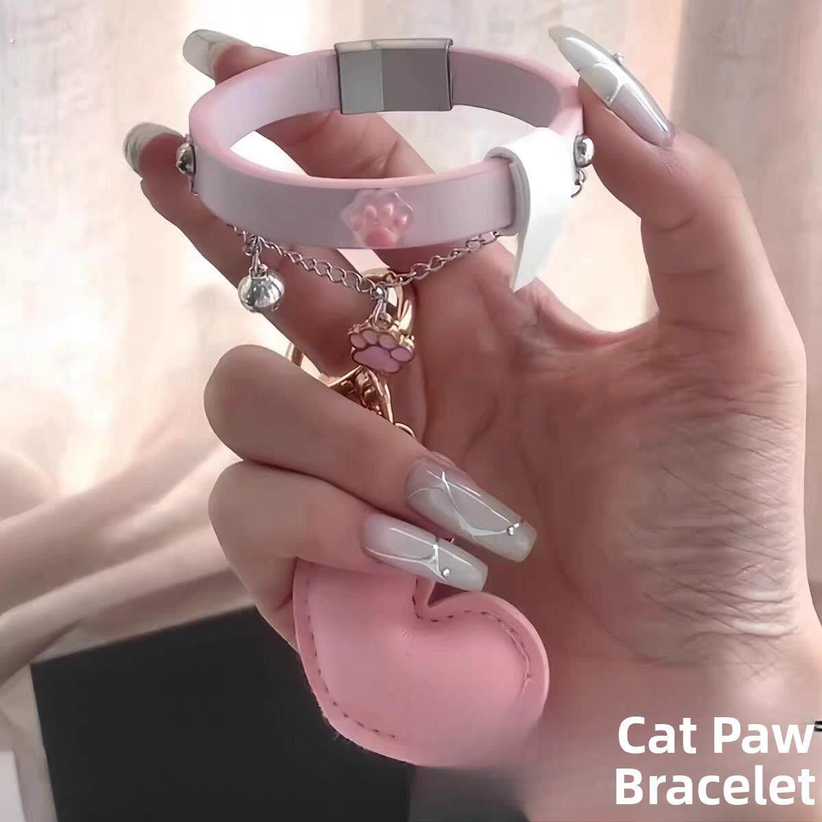 猫爪手炼创意甜酷辣妹流苏铃铛手环皮质手镯闺蜜同款七夕节小礼物