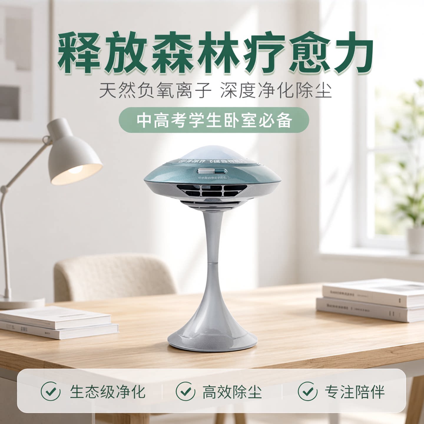清源界小粒径负离子发生器书桌生态级负氧离子机净化助眠飞碟氧吧