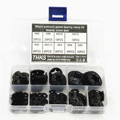 260pcs/盒 内齿型锁紧垫圈65号锰钢梅花垫片轴承夹M2-M12