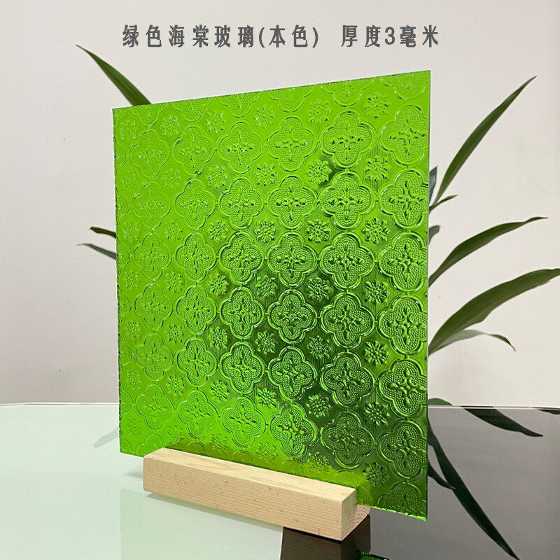 老式复古彩绘色海棠花纹压花艺术钢化玻璃门满洲窗户隔断屏风定制图片