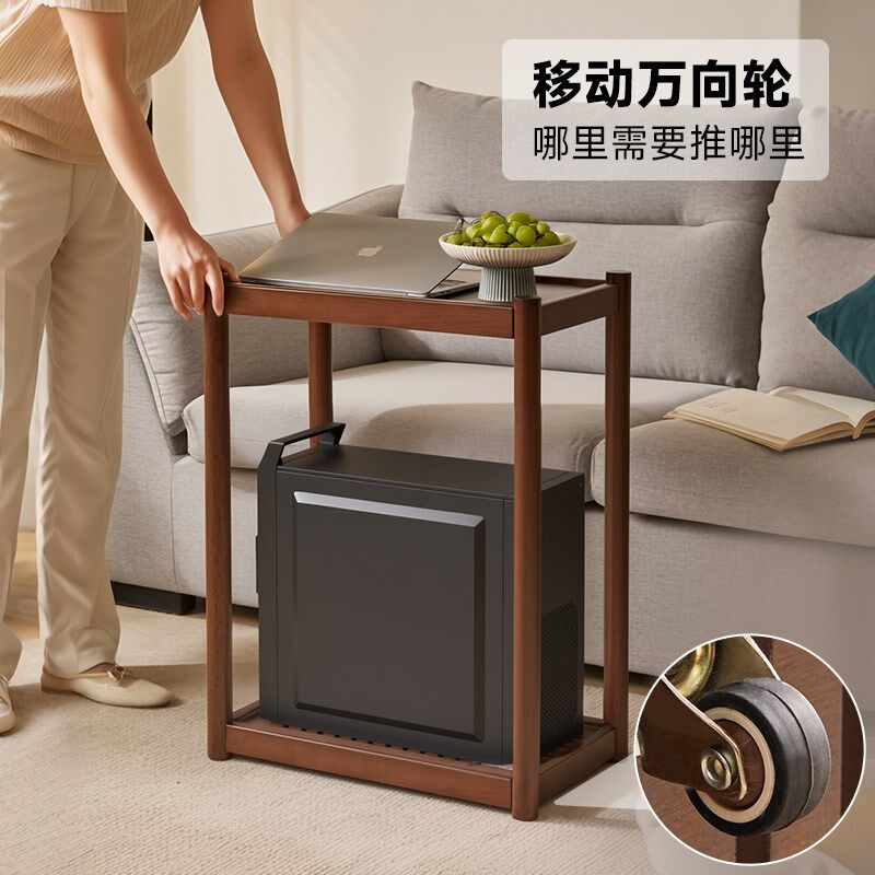 实木窄缝架电脑主机置物架多层移动托盘架桌上型电脑箱架增高架子