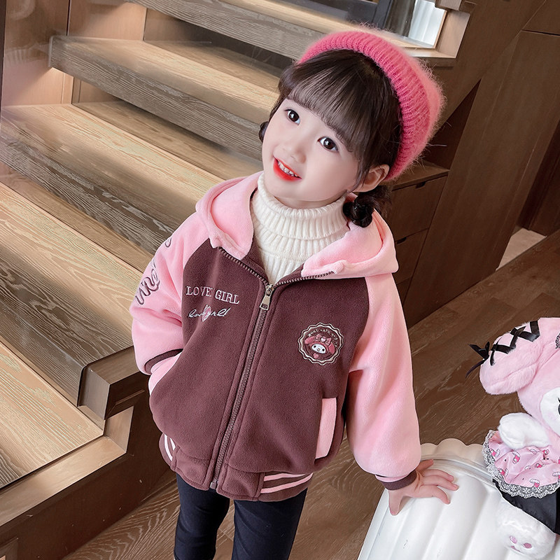 儿童卡通外套加绒2023新款女小童卫衣加厚拉炼衫女童上衣休闲冬装